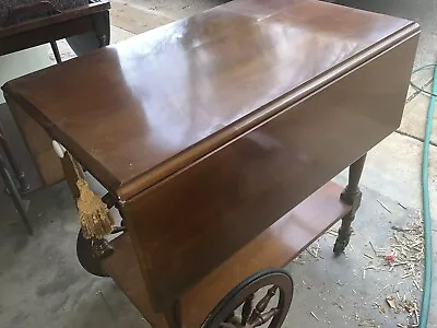 Vintage Maple Drop Leaf Butler Tea Bar Serving Cart Trolley With Drawer Wheels • $225