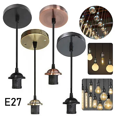 Vintage Light Pendant Fitting Ceiling E27 Lamp Suspension Set Light Bulb Base • £5.69