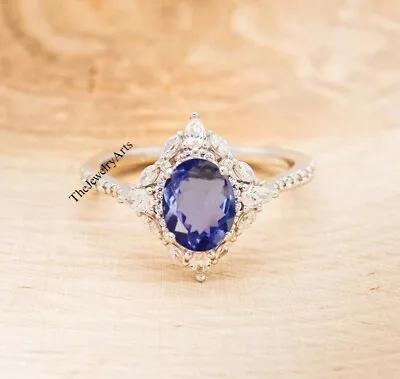 AAA Tanzanite Ring - 925 Sterling Silver Oval Tanzanite Ring Blue Gem Stone • $64.79