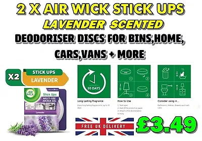 £3.14 • Buy 2 X Air Wick Stick Ups Air Freshener Lavender Bin Home Car Deodoriser Van Shed +