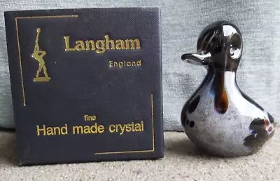  Langham Hand Made Glass Mallard/Duck Grey/Brown Speckled Smooth 4  Tall. Boxed. • £20