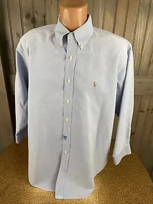 Polo Ralph Lauren Long Sleeve Button Shirt 17x32/33 PONY Blue OXFORD DRY CLEANED • $9.99