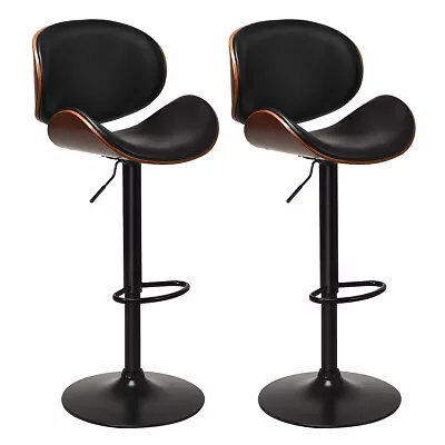 Set Of 2 Bentwood Barstool Mid-Century Adjustable Swivel PU Leather Curved Back • $179.99