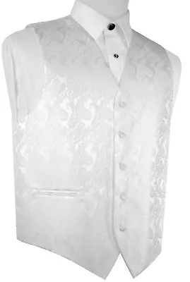 Men's White Paisley Formal Dress Tuxedo Vest. Wedding Prom • $20.89