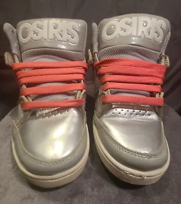 Silver And White Osiris Shoes With Pink Laces • $25