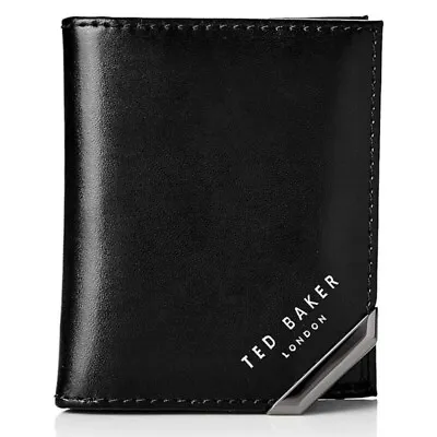 Ted Baker Black Kornerr Leather Mens Bifold Black Coin Wallet • £34.95