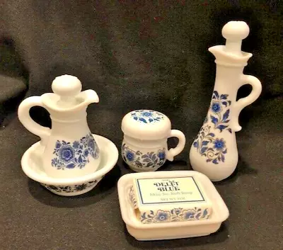 Vintage Avon Delft Blue Milk Glass Vanity Set • $20