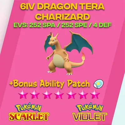 £2.99 • Buy 6IV Tera Dragon Raid Charizard W/ BONUS Ability Patch | Pokemon Scarlet & Violet