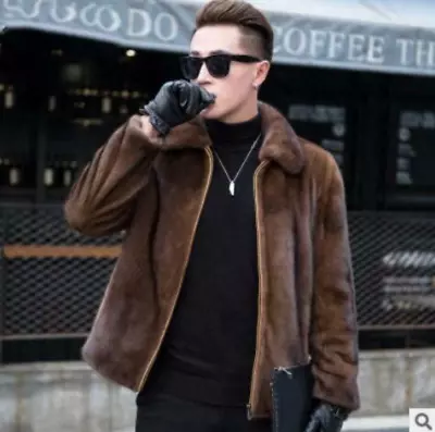 Mens Faux Mink Fur Coat Winter Warm Stylish Lapel Zipper Brown Jacket Overcoat • $46.57