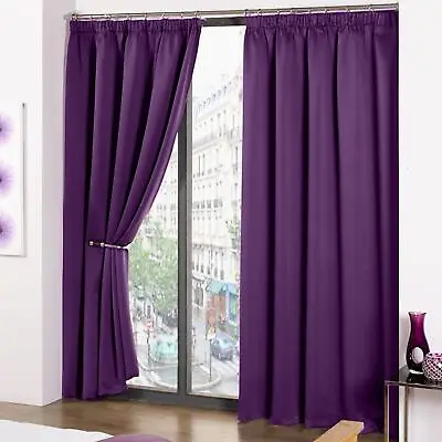 Cali Blackout Tape Top Curtains Plain Thermal Ready Made Pleated Curtain Pairs • £22