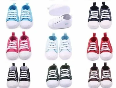 Fashion Baby Boys Girls Canvas Shoes Infant Soft Sole Crib Prewalker 0-12M • £19.84