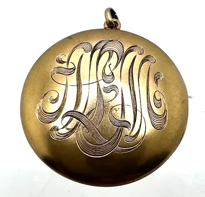 Large Monogrammed Solid 10K Yellow Gold Mourning Hair Portrait Locket • $309.99