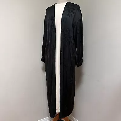 Zara Embroidered Satin Kimono Size Xs-s (fits Large) Dark Green/black • $60
