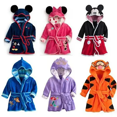 Kids Baby Boys Girls Cute Bathrobe Cartoon Hooded Bath Robe Nightwear Clothes UK • £9.15