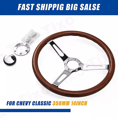 350mm 14inch Wood Steering Wheel 6 Bolts Button With Horn Kit For Chevy Classic • $65.99