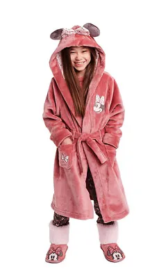 NEW Disney Store Disney Minnie Mouse Girls Bathrobe 3D BOW Hooded Dressing Gown • £32.99