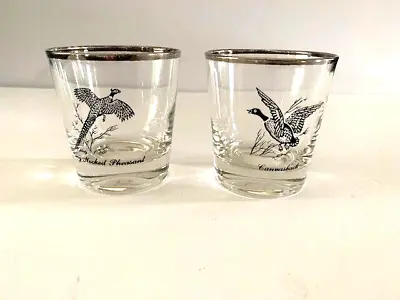 2 Vintage Federal Glass Sportsman Old Fashioned Whiskey Glasses Game Birds • $7.50