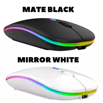 Slim Silent Rechargeable Wireless Mouse RGB LED USB Mice MacBook Laptop PC UK • £3.53