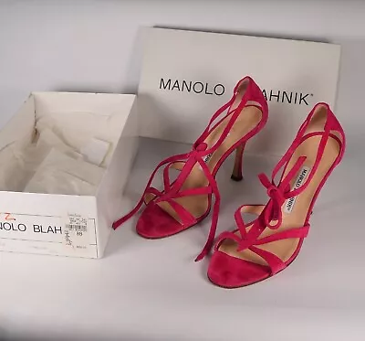 Vintage Manolo Blahnik Pink Leather Strappy Sandal Size US 8 EU 38 In Box • $190