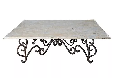 Vintage French Scrolled Wrought Iron Square Granite Stone Coffee Table 60  • $4400