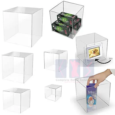 Acrylic Cube Display Stand Square 5 Sided Box Perspex Tray Case Shop Holder • £13.08