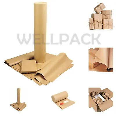 Eco Brown Kraft Wrapping Paper Roll Craft Packing Parcel Moving Gift Wrap Sheets • £4.65