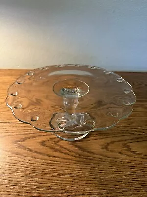 Vintage Indiana Teardrop Scalloped Edge Clear Glass Pedestal Cake Plate Stand • $19.99