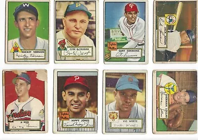 1952 TOPPS BASEBALL Vintage 8 CARD HOF LOT! VG-EX RARE! Vernon/Rosen/Jones! • $26