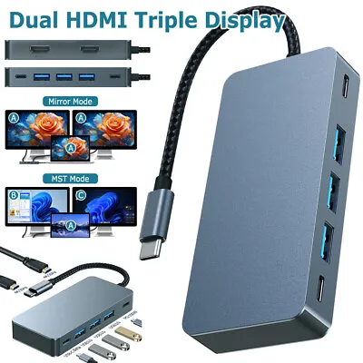 7 In 1 USB-C Laptop Docking Station Type-C Dual Monitor HDMI Hub Adapter 100W PD • $41.28