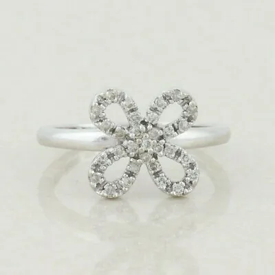 14k White Gold Diamond Ring Bow Flower Ring Size 7 1/4 • £301.18