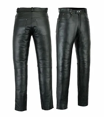 Mens Motorcycle Leather Jeans Pants Trousers Premium Quality Cow Plain Leather • $149.99