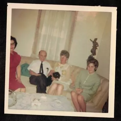 Vintage PhotographThree Women & Man Sitting On Couch W/ Cute Puppy Dog • $7