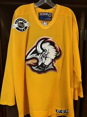 PRACTICE JERSEY Vtg Buffalo Sabres CCM Jersey Goat Head Adult XL Rare Yellow 90s • $39.99