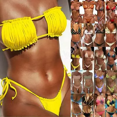 Ladies Padded Bra Bandage Brazilian Bikini Set Thong Swimwear Beach Bathing Suit • £10.19