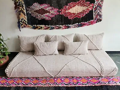 Moroccan Handmade Floor Couch - Unstuffed Cotton Beige Sofa Covers + Pillow Case • $474.64