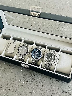 Watch Collection - Versus Versace (2) + Invicta (1) + Dog Tag + Display Case  • $185