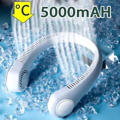 5000mA Bladeless Neck Fan Portable Cooler USB Rechargeable Cooling Lazy Neckband • £6.95