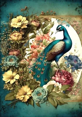 Vintage Peacock Floral A Cotton Fabric Quilt Block Multi-size • $12.50