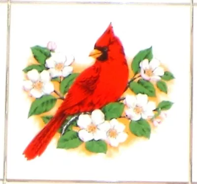 Red Cardinal White Flowers Tile Kiln Fired Ceramic Accent 4.25  X 4.25  Bird • $6.50