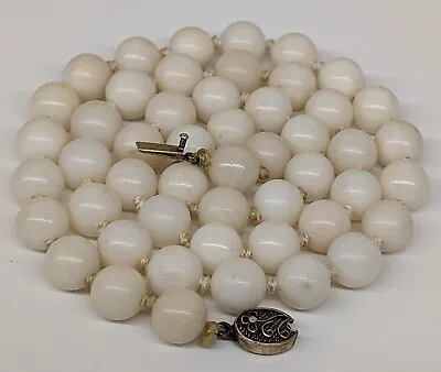 26  Antique Chinese Export Qing Dynasty White 11mm Jade Bead Necklace 88.5g • $460