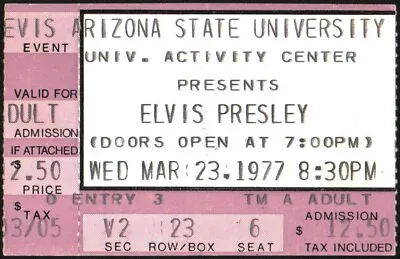 Elvis Presley-1977 RARE Concert Ticket Stub (Tempe AZ-ASU Activity Center) • $250