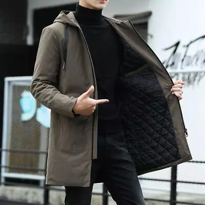 Winter Men's Hooded Windbreaker Trench Coat Jacket Cotton Padded Outwear Casual  • $41.84