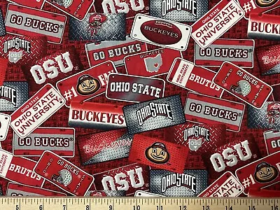 OHIO STATE UNIVERSITY BUCKEYES Lic Plt 1/4 Yard (9” X 43”) 100% Cotton Fabric • $4.99