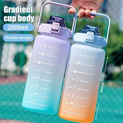 2L Sports Water Bottle Gym Travel Drinking Leakproof Bottle Timer Straw BPA Free • £7.49