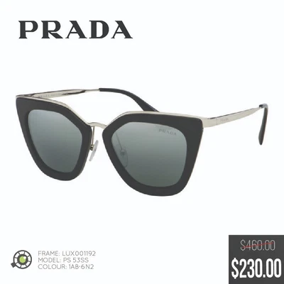 $230 • Buy 50% OFF - Prada 53SS 1AB-6N2 Black Womens Sunglasses - Christmas Gift