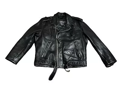 Vintage Harley Davidson Leather Motorcycle Distressed Biker Belted Jacket Large • $148.75