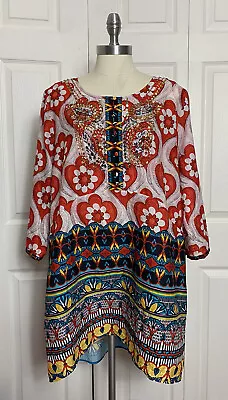 NWT Soft Surroundings Size XL Moroccan Tile Tunic Top Beaded Colorful Sequins • $88.31