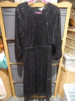 £20.55 • Buy H&m Size L Black Sequin Open Back Raglan Sleeve Midi Dress Blogger Fav Vgc