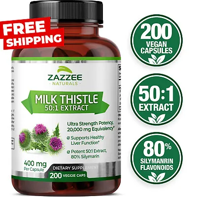 Zazzee Organic Milk Thistle Extract 20000 Mg Strength 200 Vegan Capsules • $27.74