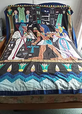 AMAZING VINTAGE ANTIQUE 1930's APPLIQUE WALL HANGING OF EGYPTIAN FIGURES • £50